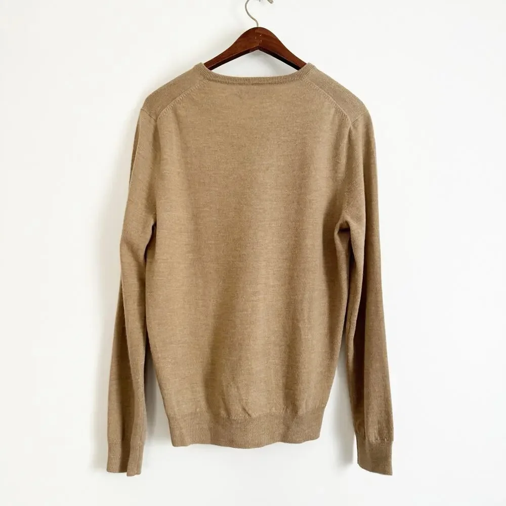 J. CREW Merino Wool V Neck Sweater Tan Medium M